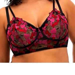Torrid Black & Pink Heart Embroidered Underwire Longline Bralette 2X